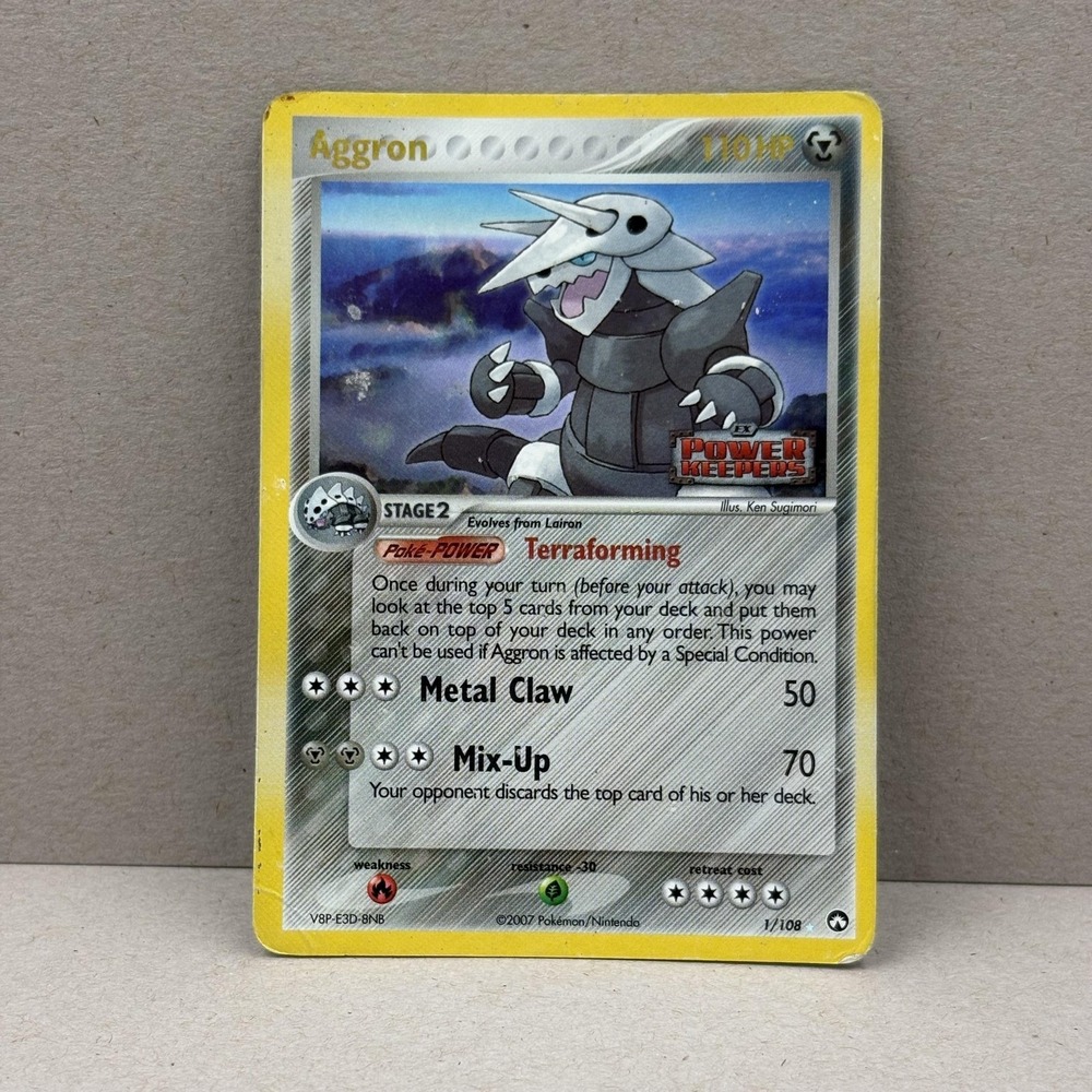 Pokemon Aggron 1/108 EX Power Keepers 2007 Reverse Holo Rare TCG Card MP